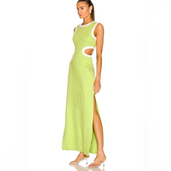 Staud Dolce Cutout Maxi Dress In Lime Green/White NWT Size Medium - Picture 3 of 14